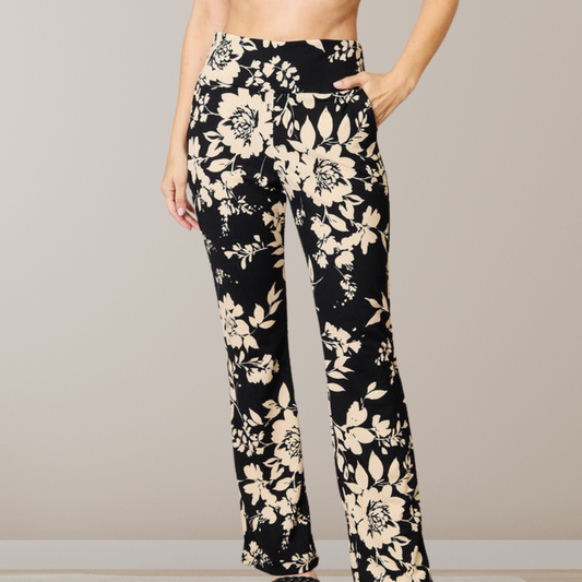 High waisted flare pants for women in beige background